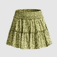 thumbnail image 5 of Wyobmus Women’S Floral Mini Layered Skirt Built In Shorts Ruffle High Smock Waist Skort Flowy Cute Summer Elastic Waist Skirts B-Green, 5 of 9