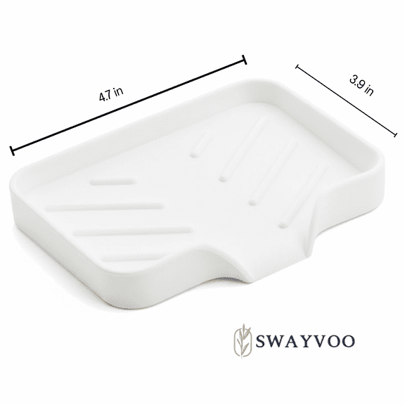Swayvoo silicone Soap Tray Dish with Drain Spout – Bar Soap Holder & Sink Organizer for Bathroom or Kitchen | White Soap Holder for Dish Soap Dispenser, Scrubber, Bottle, or Cup