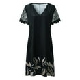 thumbnail image 4 of Sundresses for Women Casual Summer Floral Lace Short Sleeve Tunic Dress Scalloped V-Neck Loose Beach Mini Dresses, 4 of 7