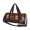thumbnail image 2 of Xecao Log Cabin Inside print Round Travel Duffel Bag is a foldable gym bag with an inner pocket, perfect for travel sports, 2 of 8