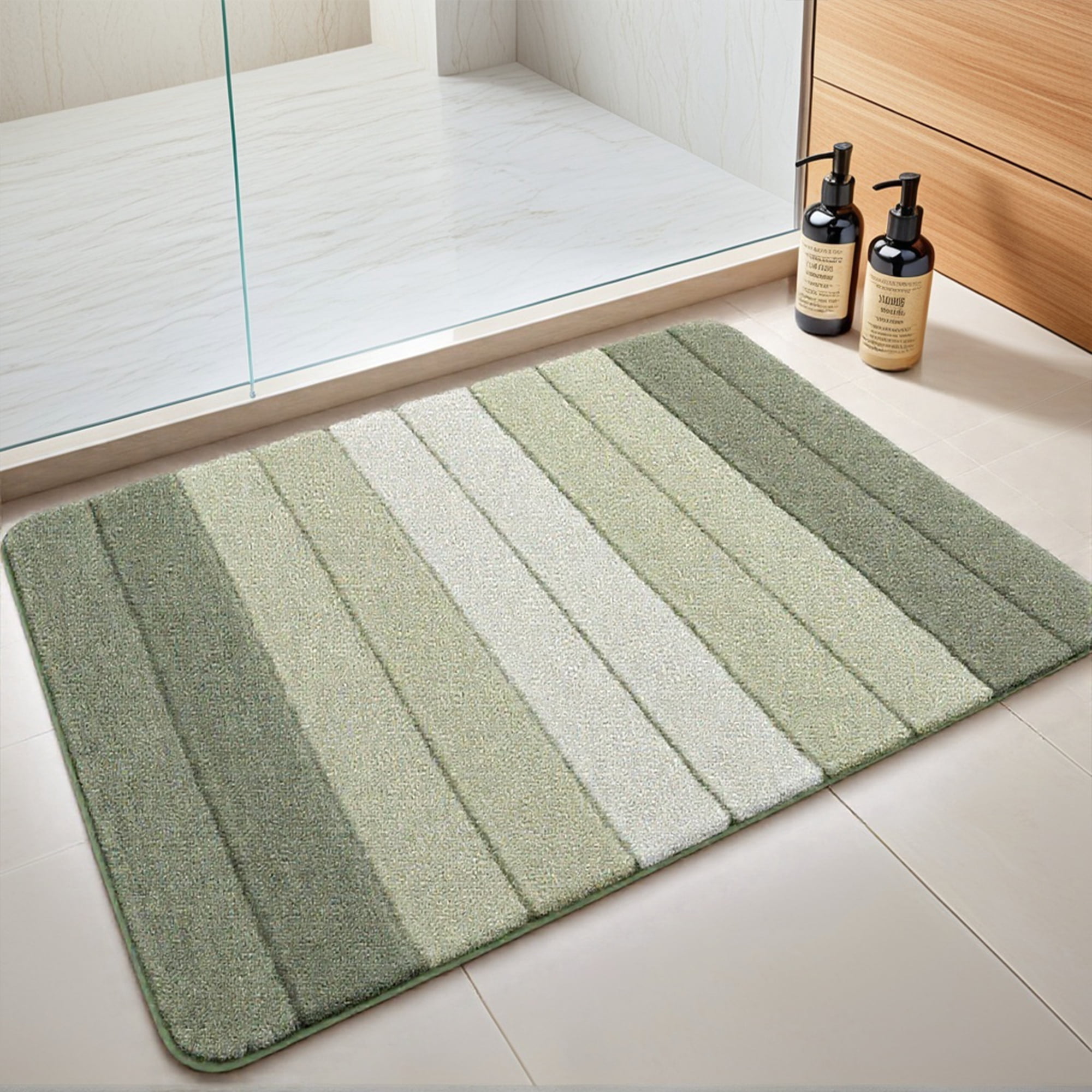 Unique Bargains 2 Pcs Plush Gradient Bath Rugs Blue/Green 20" x 32"