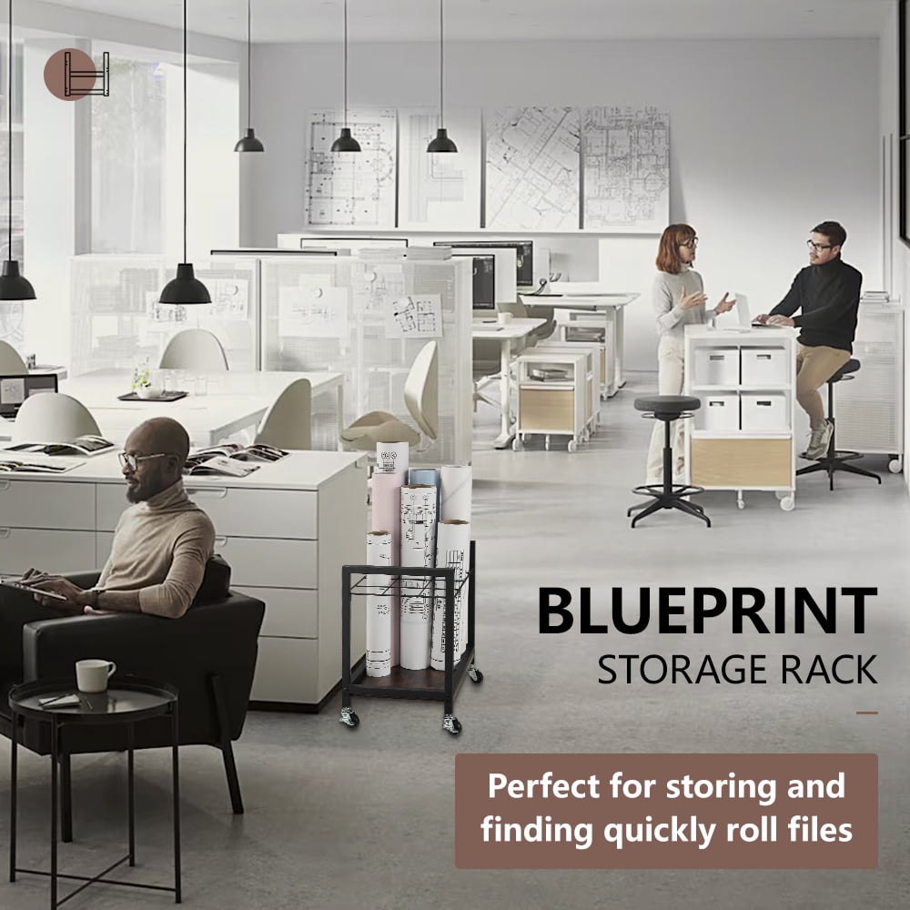 Blueprint Holder, Blueprint Storage Rack 12 Slots for Storing Blueprint Poster Architectural Construction Plan Wrapping Paper, Mobile Roll File Organizer with Wheels for Office