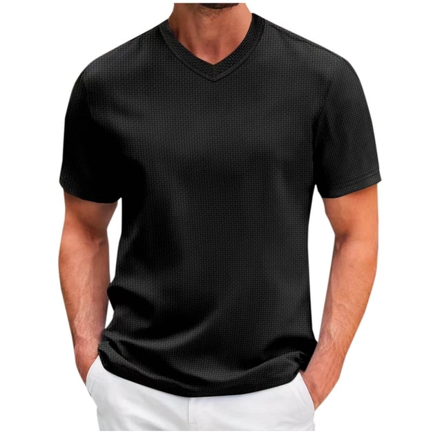 Birdeem Chemises pour Hommes Mode Décontractée Chandail-Over Couleur Unie Manches Courtes Col en V Blouses