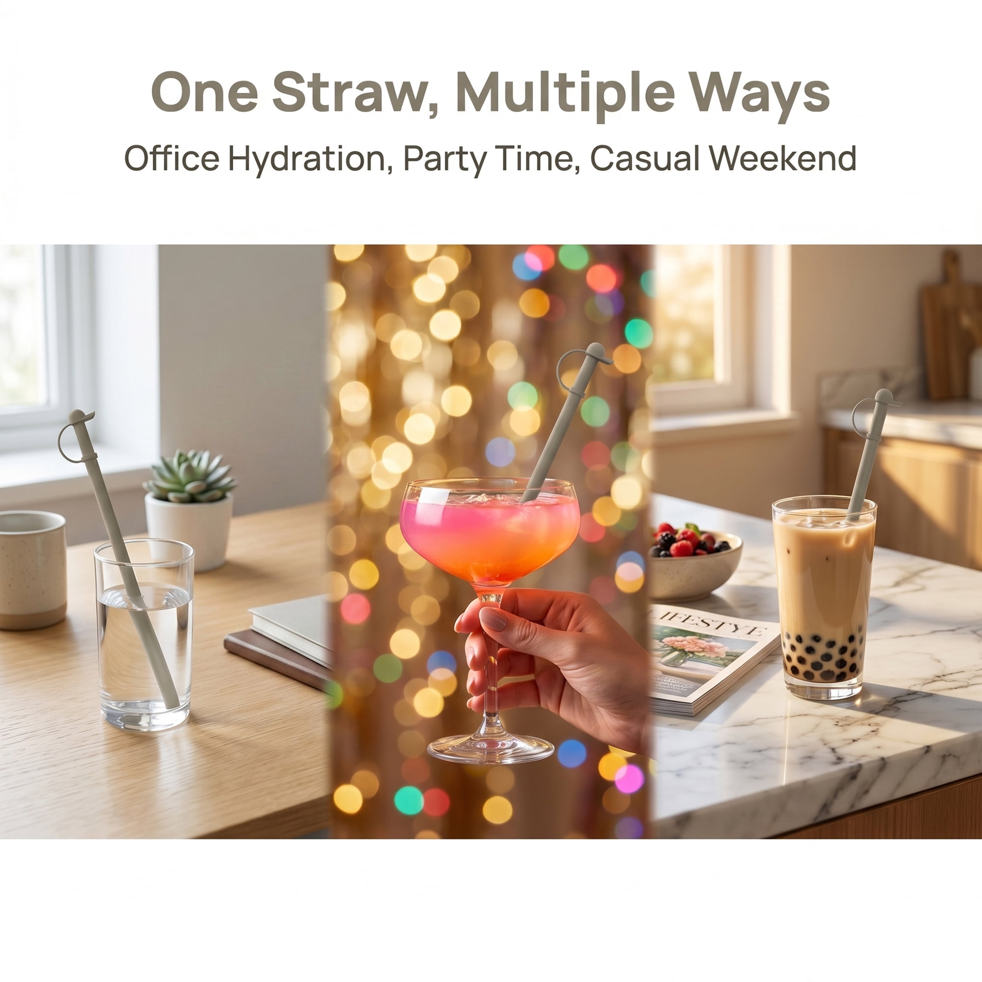 Unique Bargains 10Pcs Reusable Silicone Dishwasher Safe Straws Gray