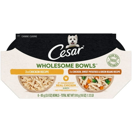 UPC: 0023100137773 | Cesar Wholesome Bowls Broth Wet Dog Food Variety Pack 3 oz Bowls (6 Pack)