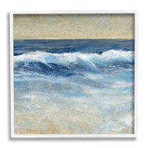 Incoming Beach Tide Contemporary Painting Soft Whitecaps Landscape Framed Art Print Wall Art, 17x17