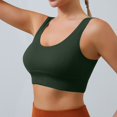 thumbnail image 7 of Womens Yoga Sports Bras Stretch Athletic Ribbed Tank Top Bralettes Scoop Neck Wireless Push Up Bra 32BC, Green, 7 of 7