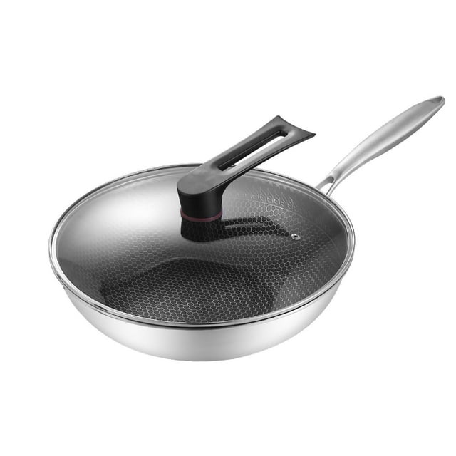 Stainless Steel Wok Pan Double Sided 3 Layer Prevent Sticking Easy Cleaning Wok for Kitchen