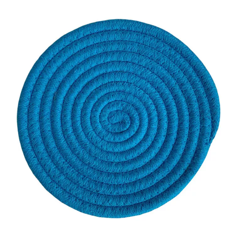 ShadeMart Round Braided Placemats Set of 4 Washable 15 inch Blue Round Table Mats Woven Place Mats for Dining Table