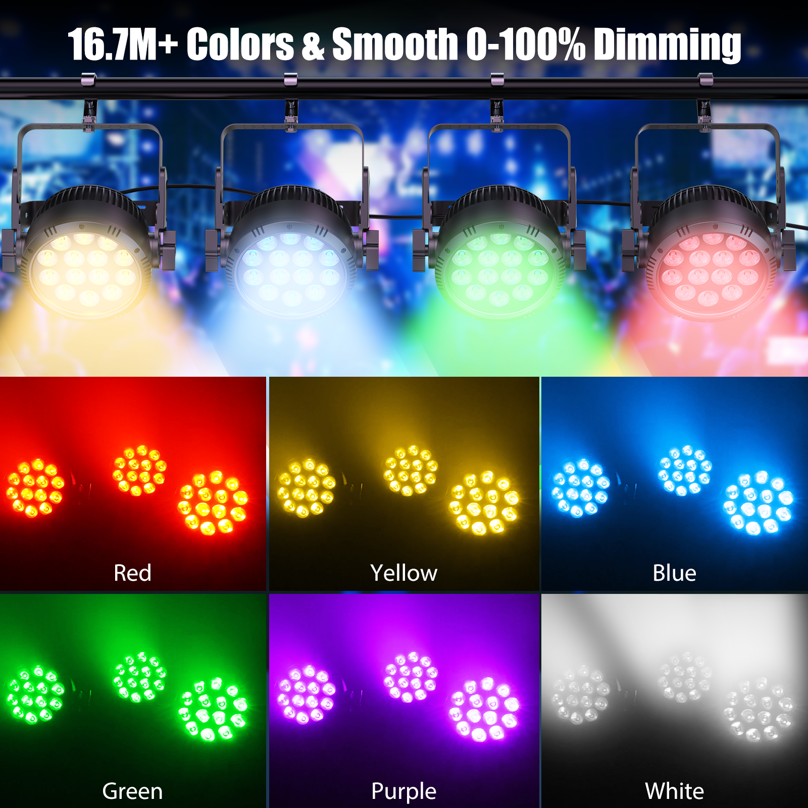 Par Light IP65 Waterproof 14PCS RGBW 4-IN-1 LED Lighting Outdoor Stage Light DMX Party Strobe Effect DJ Light for Church Night Disco Club Wedding