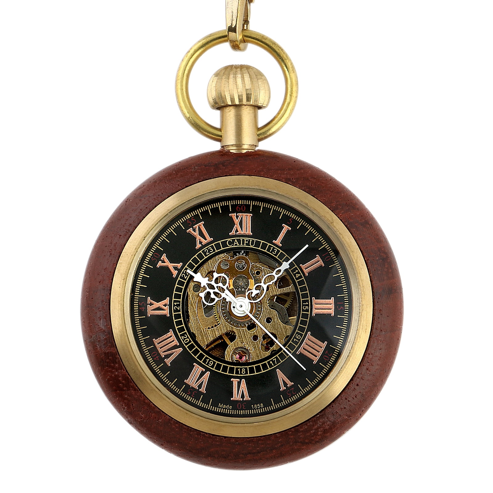 Black Dial Handwinding Mechanical Mens Pocket Watch Golden With Chain