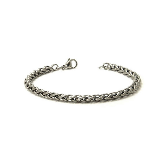 Titanium Kay Solid Titanium 4MM Wheat Matte Finish Chrome Color Gray Color Men's Link Bracelet 8.5"