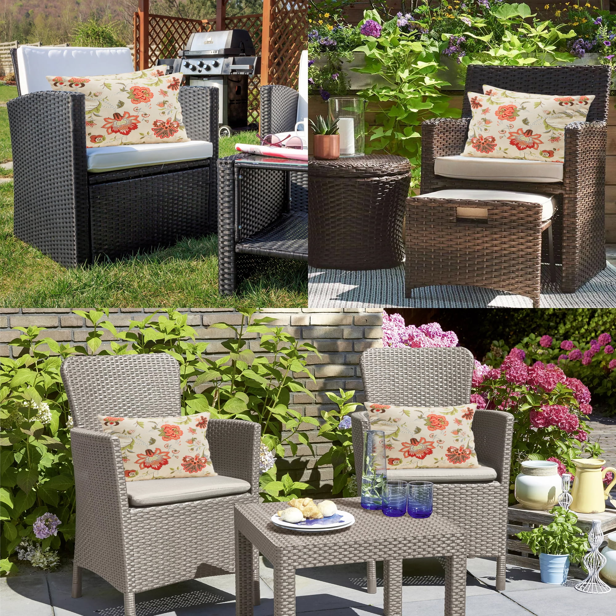 UNIKOME 18x18 in Orange Floral Polyester Throw Pillow, Waterproof Set of 2