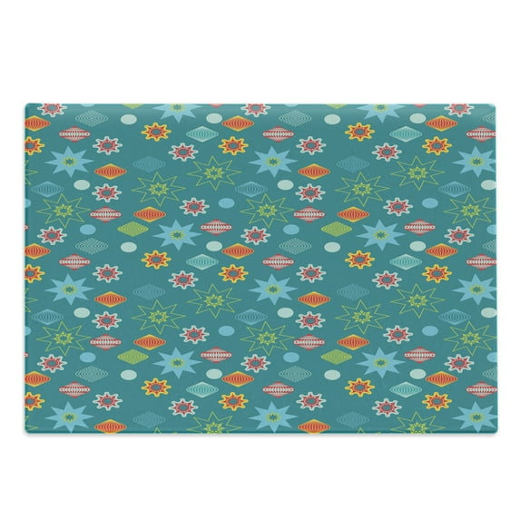 Christmas Cutting Board, Colorful Ornamental Elements and Oriental Shapes, Decorative Tempered Glass Cutting and Serving Board, in 3 Sizes, by Ambesonne