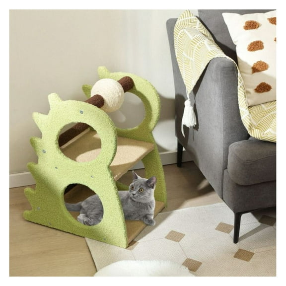 Cat Tree 2-Tier Dinosaur Design with Scratching Ball - Indoor Kitten Activity Center