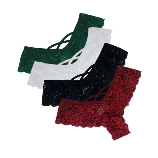 Gibobby Lenceria para mujer sexy Ropa interior Flores Cintura Lencería Tanga Encaje Mujeres Bragas Tangas Bajo 4PC Sexy(Black,White,Green,Red XXL)