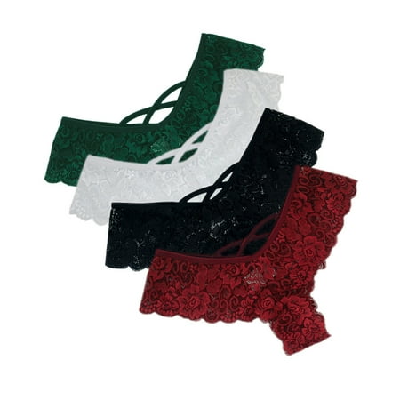 Women Daily Underwear Panties Pack Lace Hipster Lingerie Thong Pack Of 4 Women Seamless Thongs Panties Cotton Breathable Stretch T-Back Briefs Underwear multicolor Depends Underwear for Women