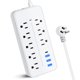 thumbnail image 1 of Protector contra sobretensiones para tira de alimentación con 8 salidas, 4 puertos USB y cable de alimentación de 4 pies, reutilizable, duradero, seguro, protector contra sobretensiones, salida de pro, 1 of 11