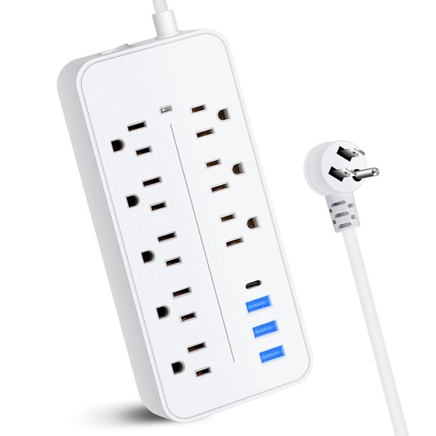 Protector contra sobretensiones para tira de alimentación con 8 salidas, 4 puertos USB y cable de alimentación de 4 pies, reutilizable, duradero, seguro, protector contra sobretensiones, salida de pro