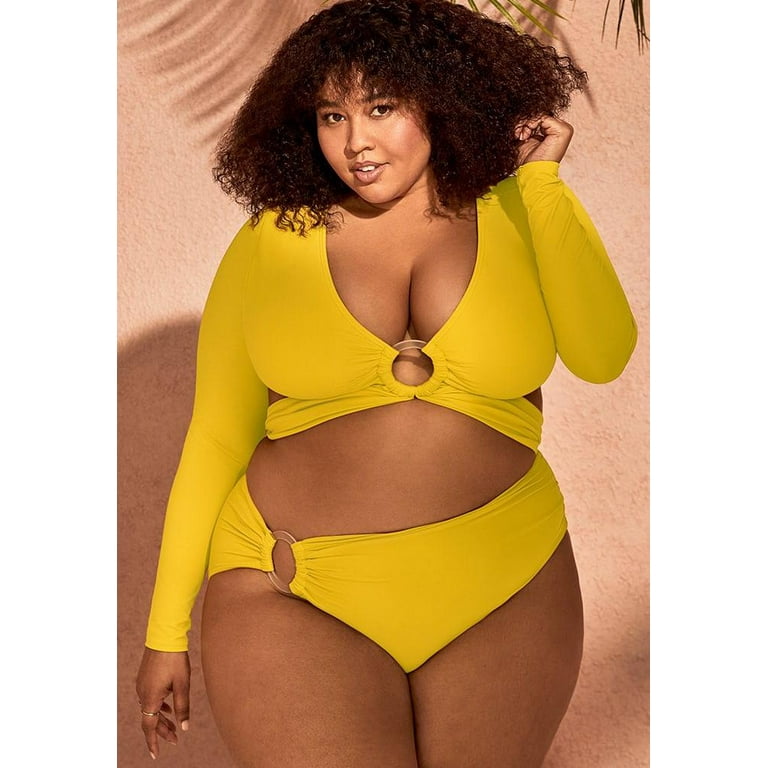 Swimsuits For All Women's Plus Size Long Sleeve Bikini Set 12 Medallion,  Medallion