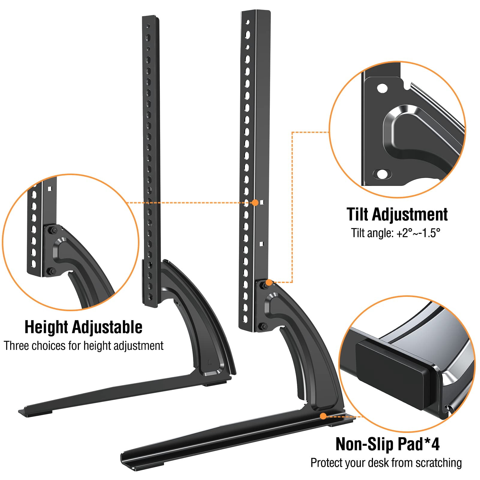 Holytech Universal Table Top TV Stand for Most 37 to 55 inch LCD LED Plasma Flat Screen TVs, TV Base Height Adjustable Leg Stand Holds up to 100lbs
