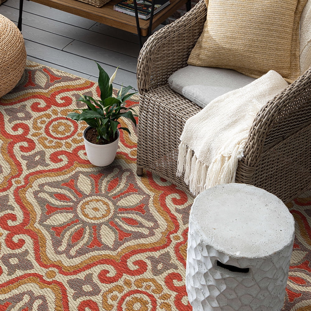 Mohawk Home Positano Outdoor Area Rug, Rust, 4' x 5' 6"