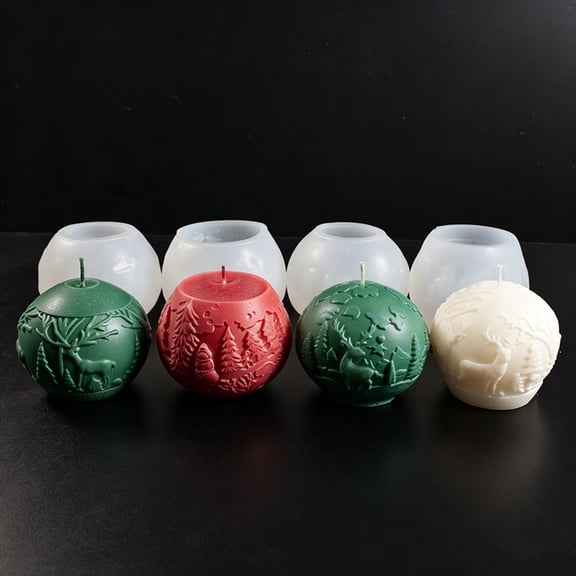 3D Christmas Ball Candle Mold, Xmas Ornament Silicone Molds for Fondant, Chocolate, Soap, Plaster, Ball Resin Casting Mold for DIY Aromatherapy Polymer Clay Home Decoration (4PCS)