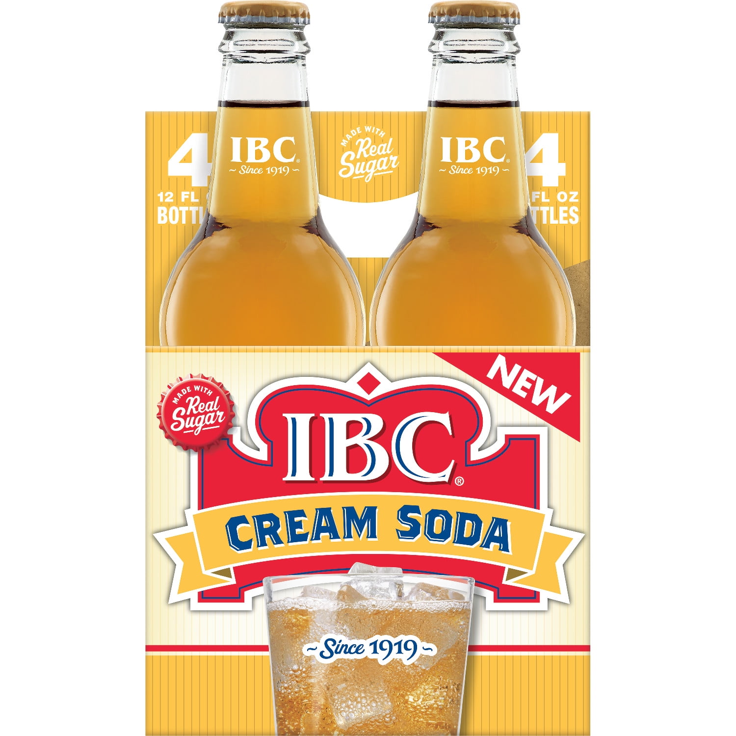 (3 pack) IBC Cream Soda Made with Sugar Glass Bottles, 12 Fl Oz, 4 Count