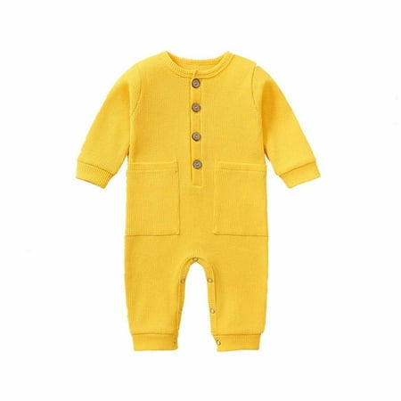 

Winter Home Picks Juebong Autumn Spring Baby Girls Boys Cute Romper Long Sleeve Button Sweatshirt Jumpsuits Yellow 3-6 Months