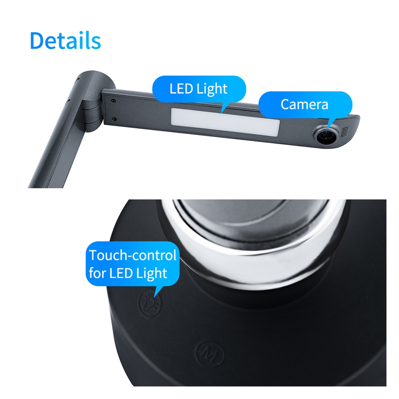 F60A HD 5MP USB Document Scanner Foldable A4 Size Capture Camera With LED Light Touch Control For Online Teaching Video Recorder ,Built-In Convenience