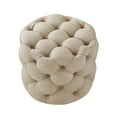 thumbnail image 3 of Inspired Home Perilous Linen Ottoman Allover Tufted Round Modern Contemporary 1 PC, Beige, 3 of 7