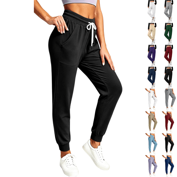 SeekIslan Womens Relaxed Joggers Drawstring High Waist Cuffed Pants with Pockets for Running Travel