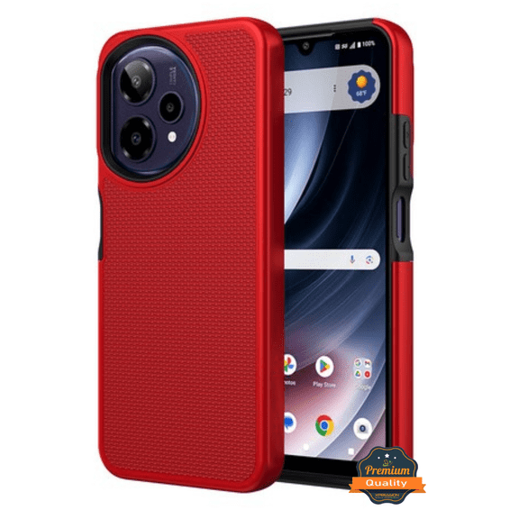 For AT&T Verge 2 Dual Layer Slim & Tough Hybrid Shockproof Heavy Duty Rubber TPU Matte with Textured Rugged Shell Protection Phone Case Cover by Xpression, Red