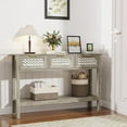 thumbnail image 2 of Boho Entryway Table, Rattan Console Table, Wood Entryway Console, Long Hallway Table with 3 Drawers & Open Shelf for Living Room, Hallway, Corridor, Foyer (Rustic Grey), 2 of 9