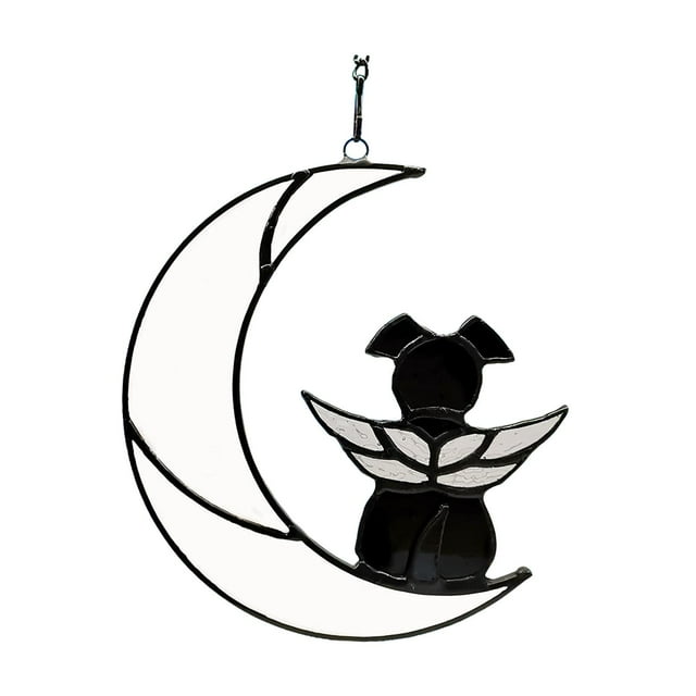 Panel colgante para ventana, colgante de perro en la luna con cadena, adorno de perro acrílico para Blanco y azul