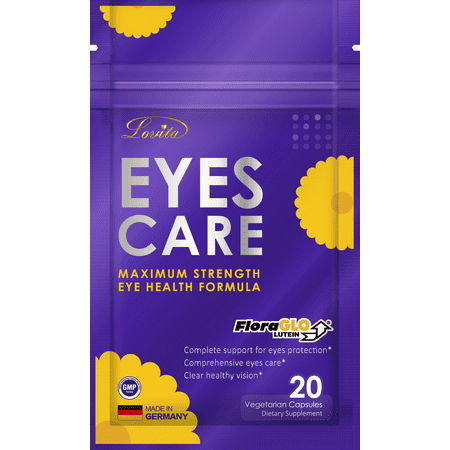 Lovita Eyes Care, Eye Vitamins with Clinically Proven FloraGLO Lutein, 10000 mg Equivalent Bilberry, Black Currant & Eyebright, Supports Eye Strain, Dry Eye and Vision Health, 20 Vegetarian Capsules