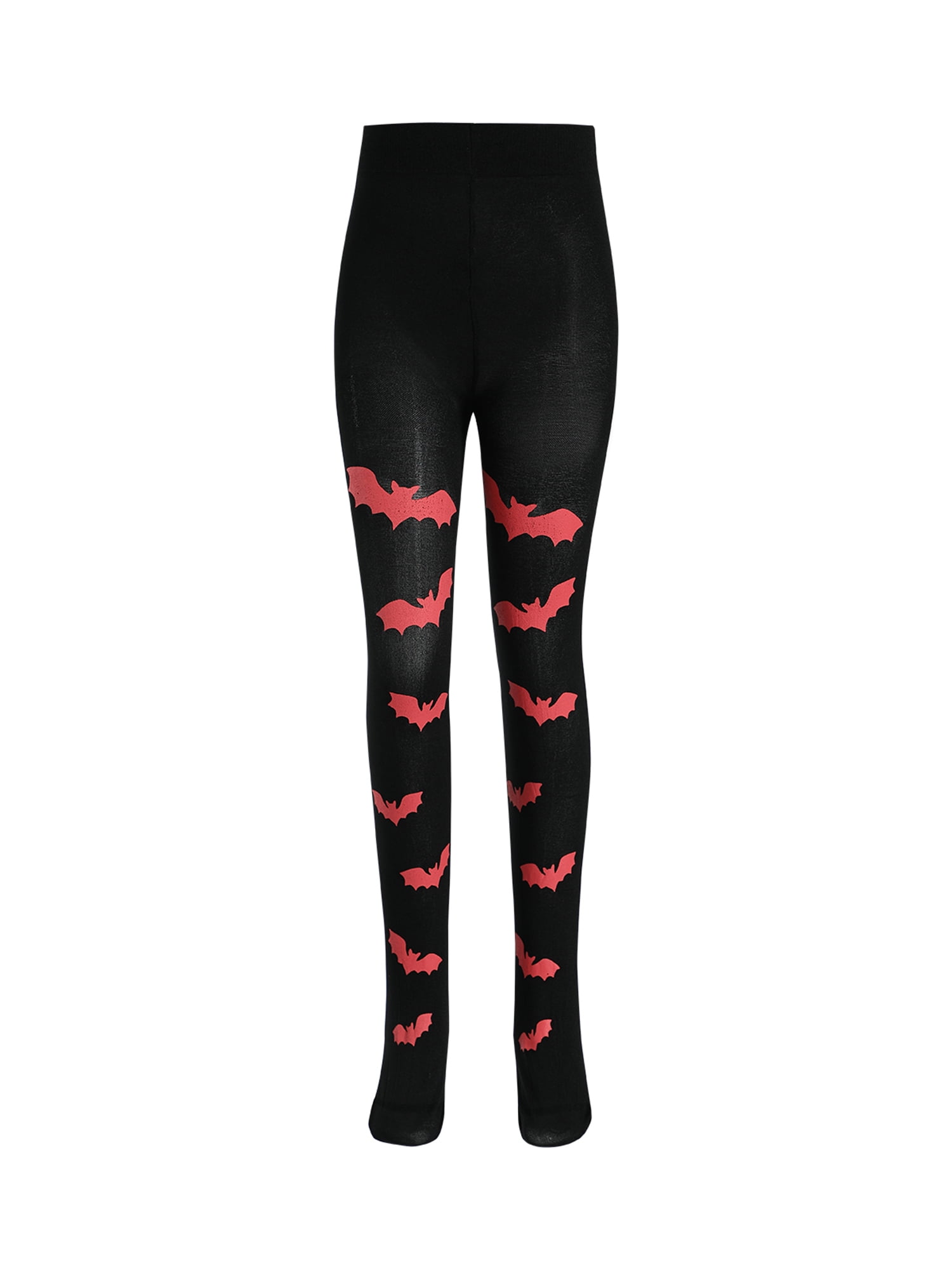 Frobukio Kids Girls Halloween Printed Pantyhose Elastic Waist Warm Socks  Stockings Leggings Pants Black Red Bat 4-7 Years 