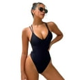thumbnail image 5 of sunsanly Women Sexy One-Piece Swimsuit Summer Criss-Cross Backless Halter V-neck Sleeveless Monokini Solid Color Quick Drying Swimwear, 5 of 8