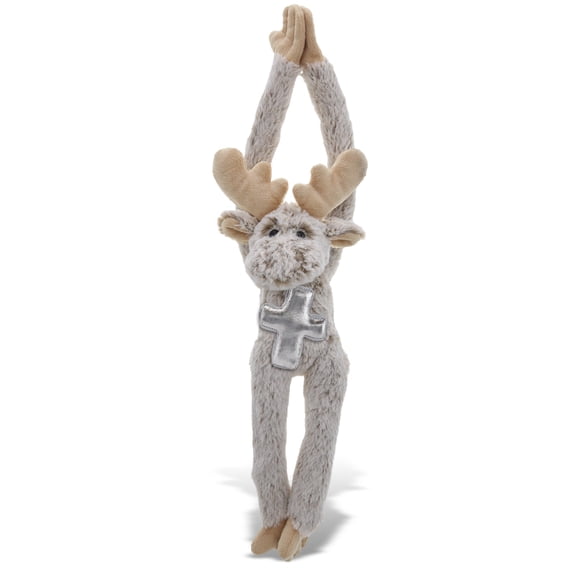DolliBu Long-Arms Moose Stuffed Animal with Silver Cross Plush - Religious Baby Baptism Gifts for Boys and Girls, Christening Gifts Plush Prayer Toy Healing Stuffed Animal - 21 Inches