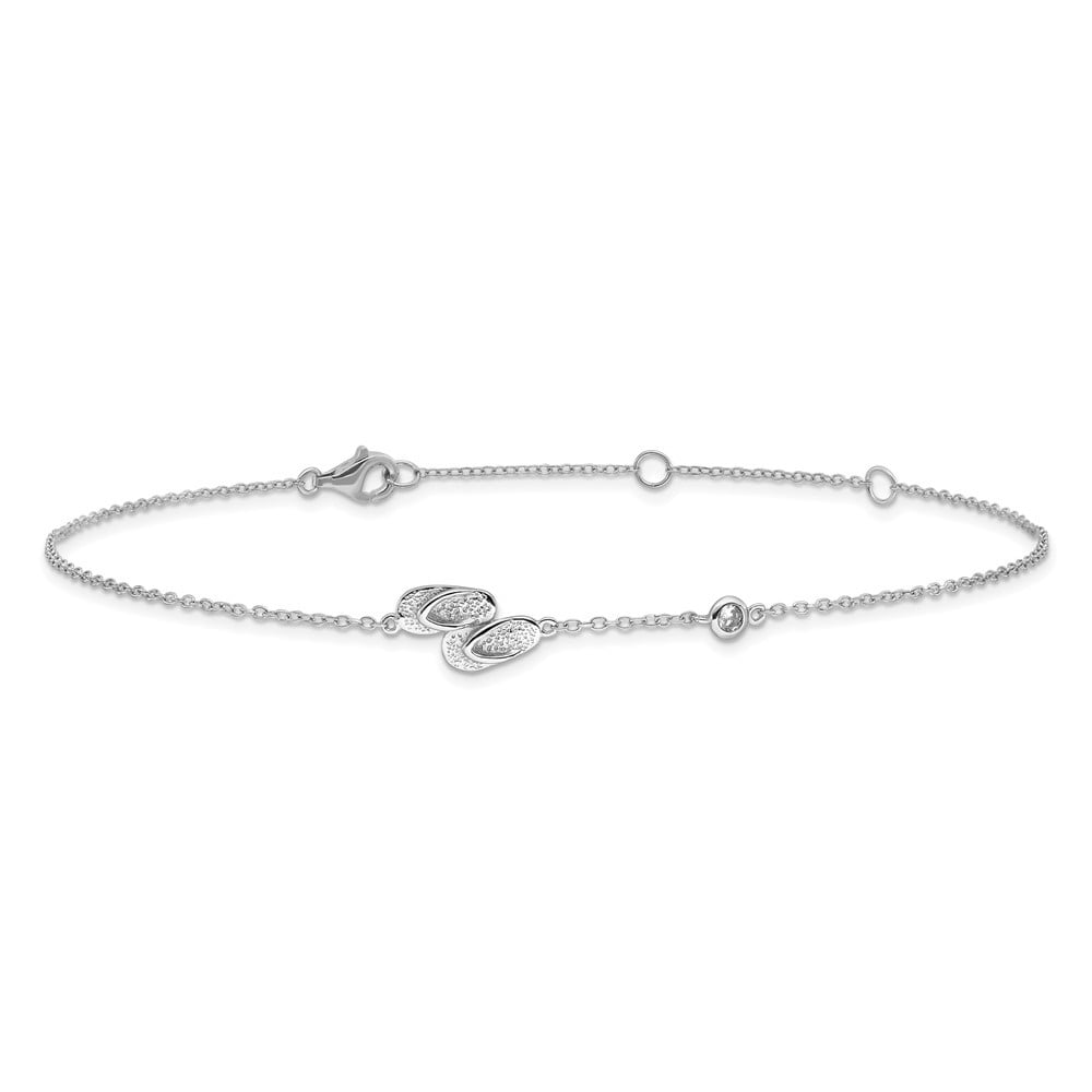 Auriga Fine Jewelry 925 Sterling Silver Rh-plated Polished CZ Flip Flops 9 inch with a 2 inch extention Anklet for Women