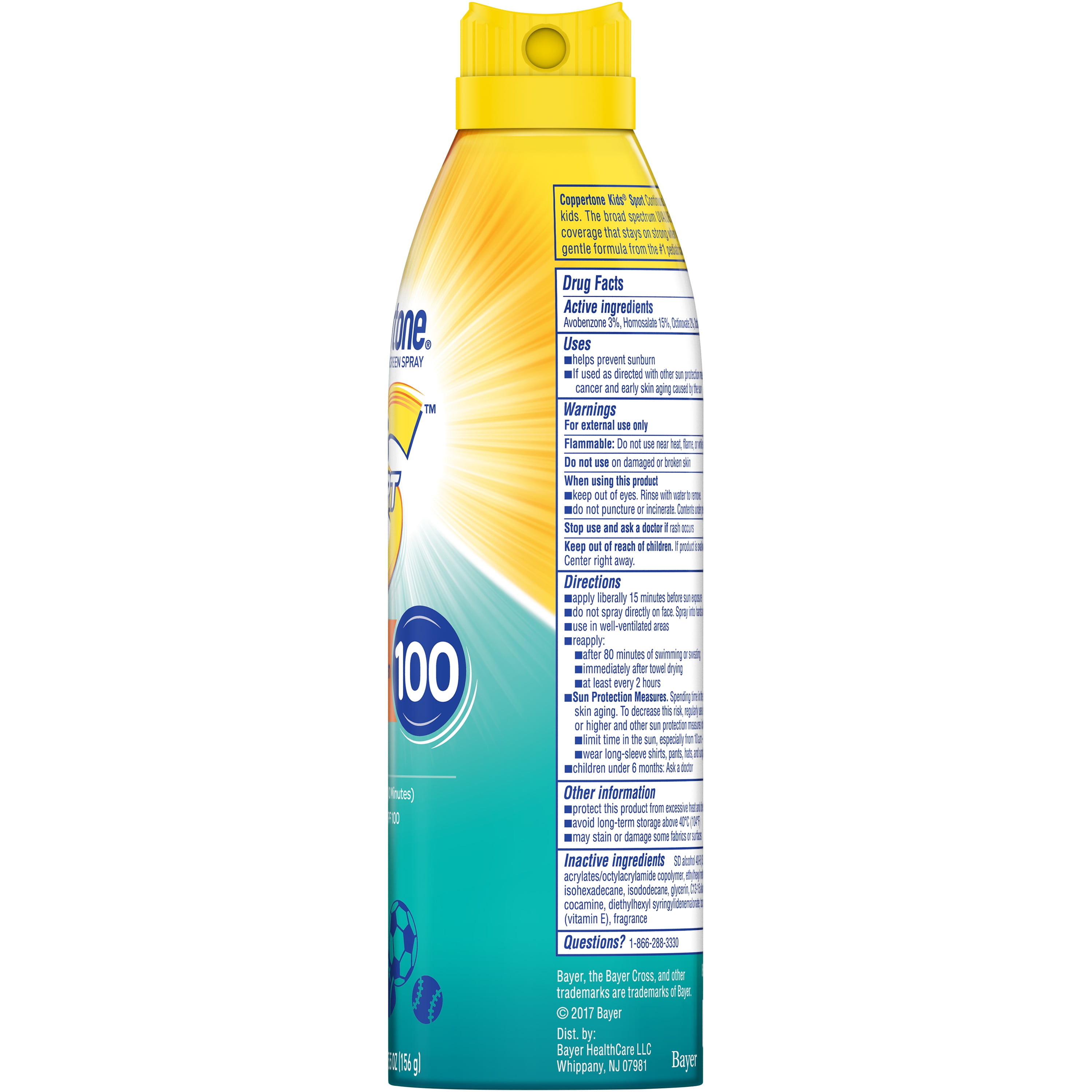 Coppertone Kids Sport Sunscreen Water Resistant Spray SPF 100, 5.5 oz