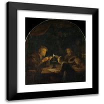 Gerrit Dou 12x13 Black Modern Framed Museum Art Print Titled - An Evening School (ca. 1655-57)