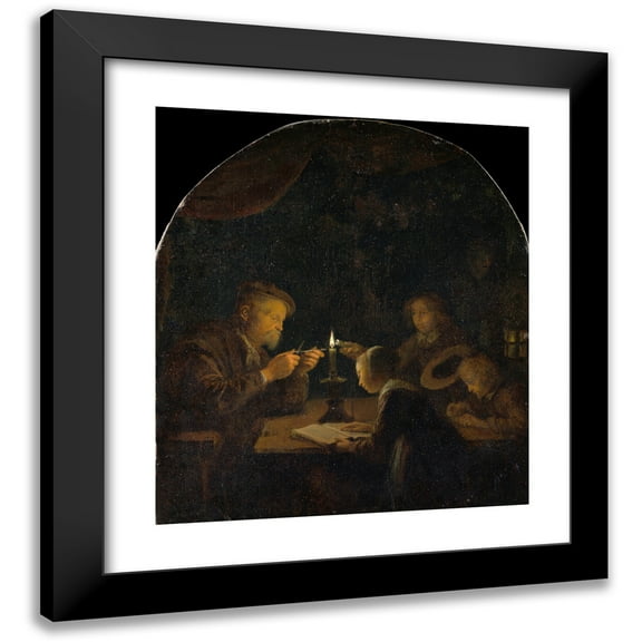 Gerrit Dou 12x13 Black Modern Framed Museum Art Print Titled - An Evening School (ca. 1655-57)