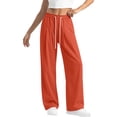 thumbnail image 2 of Lmueinov Wide Leg Pants for Women 100% Cotton Casual Long Pants Drawstring Elastic Waist Trousers with Pockets Loose Fit Lightweight Lounge Pants for Daily Vacation Wear, 2 of 5