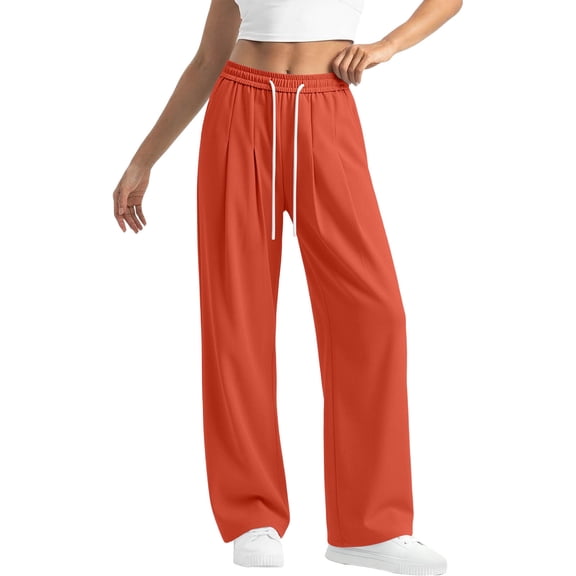 cocolona Womens Summer Casual Lounge Pants Elastic Waist Drawstring Straight Wide Leg Pants with Pockets