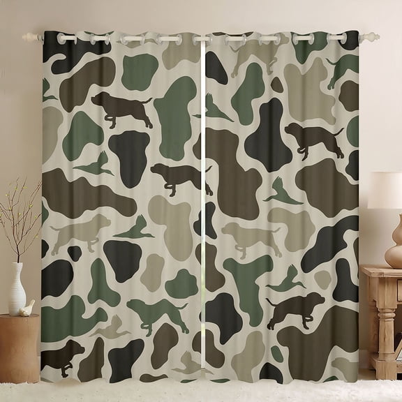 jejeloiu Mallard Camouflage Pattern Black Out Curtains,Hunting Farmhouse Camping Curtains Pack of 2 (42x63 Each),Green Brown Bedroom Curtains For Men Women,Luxury Bedroom Decor