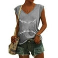 thumbnail image 2 of Camisetas sin mangas con cuello en V de verano para mujer, camisetas de manga corta con estampado de elementos de béisbol Retro OAVQHLG3B Store  lin121212, 2 of 5