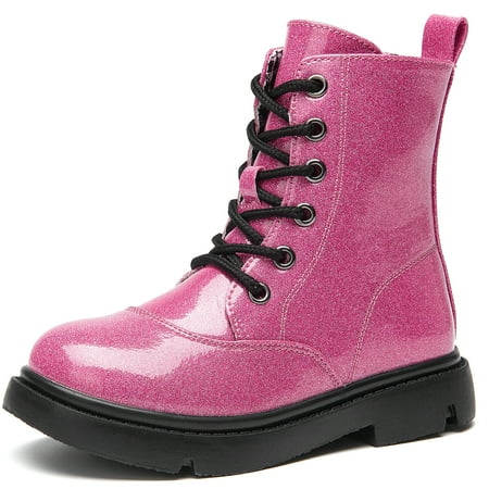 

kkdom Boys Girls Kids Combat Boots Unisex Rose Red 10 Toddler