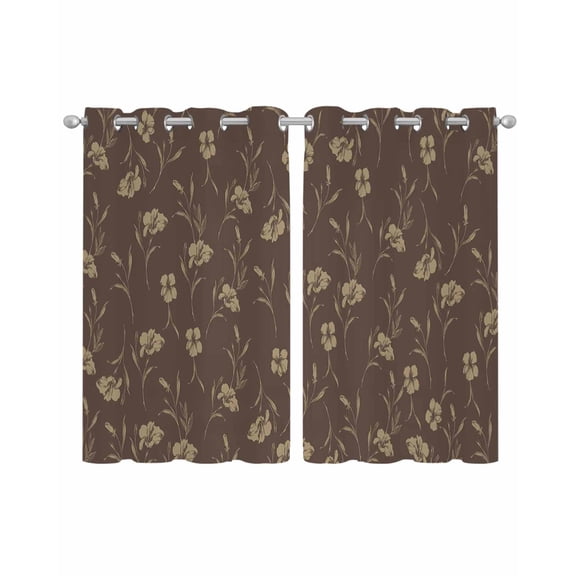 Brown Floral Sheer Curtains 39 Inch Length 2 Panels Set for Living Room/Bedroom, Vintage Spring Botanical Flowers Kitchen Curtains Grommet Semi-Sheer Curtains Drapes Window Treatments 27.5"x39"x2