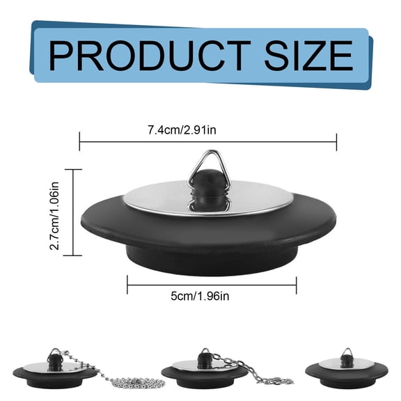 Harlik 2Pcs Universal Rubber Drain Plug with Stainless Steel Chain, Fits 42Mm to 50Mm Kitchen And Bathroom Sinks, Bathtub, And Laundry Drain Stopper, Leak-Proof Seal